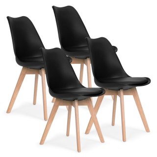 ModernHome Komplet 4 krzeseł do salonu jadalni z poduszką ekoskóra Czarne ModernHome