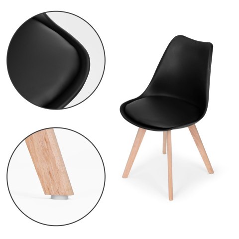 ModernHome Komplet 4 krzeseł do salonu jadalni z poduszką ekoskóra Czarne ModernHome ModernHome Komplet 4 krzeseł do salonu jadalni z poduszką ekoskóra Czarne ModernHome