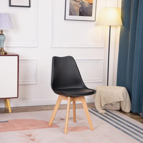 ModernHome Komplet 4 krzeseł do salonu jadalni z poduszką ekoskóra Czarne ModernHome ModernHome Komplet 4 krzeseł do salonu jadalni z poduszką ekoskóra Czarne ModernHome