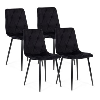 ModernHome Komplet 4 krzeseł krzesło pikowane welurowe do jadalni i salonu czarne ModernHome