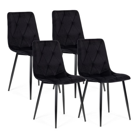 ModernHome Komplet 4 krzeseł krzesło pikowane welurowe do jadalni i salonu czarne ModernHome ModernHome Komplet 4 krzeseł krzesło pikowane welurowe do jadalni i salonu czarne ModernHome