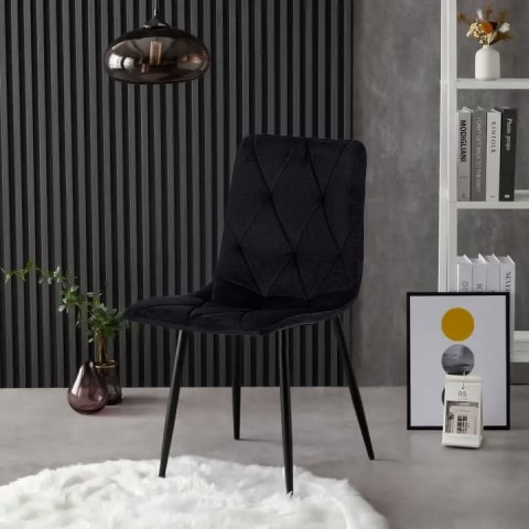 ModernHome Komplet 4 krzeseł krzesło pikowane welurowe do jadalni i salonu czarne ModernHome ModernHome Komplet 4 krzeseł krzesło pikowane welurowe do jadalni i salonu czarne ModernHome