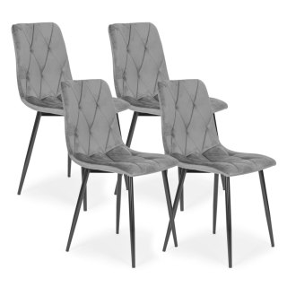 ModernHome Komplet 4 krzeseł krzesło pikowane welurowe do jadalni i salonu szare ModernHome
