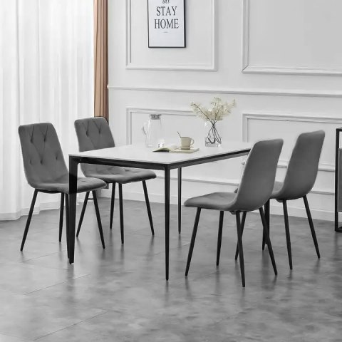 ModernHome Komplet 4 krzeseł krzesło pikowane welurowe do jadalni i salonu szare ModernHome ModernHome Komplet 4 krzeseł krzesło pikowane welurowe do jadalni i salonu szare ModernHome