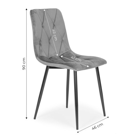 ModernHome Komplet 4 krzeseł krzesło pikowane welurowe do jadalni i salonu szare ModernHome ModernHome Komplet 4 krzeseł krzesło pikowane welurowe do jadalni i salonu szare ModernHome
