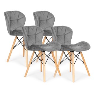 ModernHome Komplet 4 krzeseł welurowych do jadalni i salonu szare ModernHome