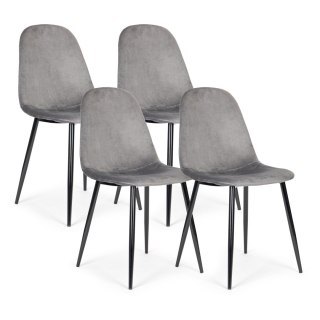 ModernHome Komplet 4 krzeseł welurowych krzesło do jadalni i salonu szare ModernHome